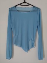 新入荷１点物★メッシュストレッチトップス　長袖　水色