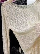 他の写真1: 柄メッシュストレッチトップス　長袖　アイボリー