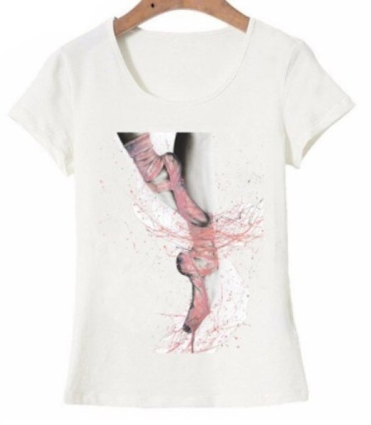 画像1: ピンクのトウシューズ柄のTシャツ　 (1)